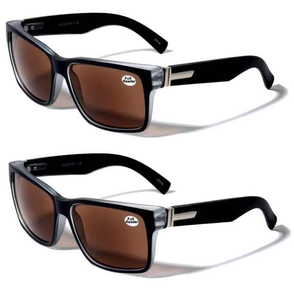 2 Pairs Men Reading Sunglasses - Outdoor Full Tint Reader Glasses For Large Head +1.75