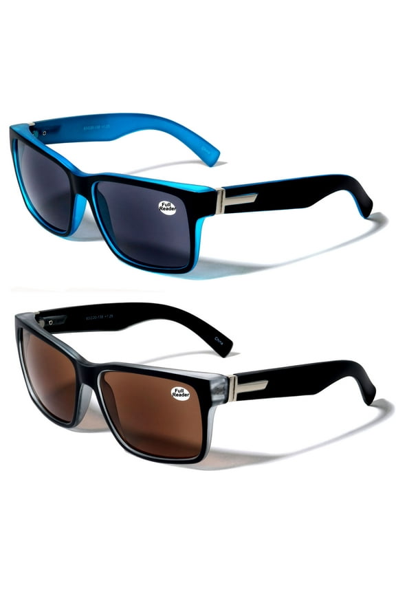 2 Pairs Men Reading Sunglasses - Outdoor Full Tint Reader Glasses For Large Head +1.75
