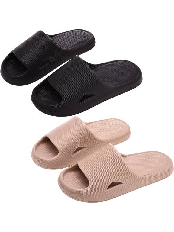 2 Pairs Men‘s Cloud Slides, EVA Non Slip Lightweight House Slippers for Indoor Outdoor, Shower Shoes for Bathroom and Pool