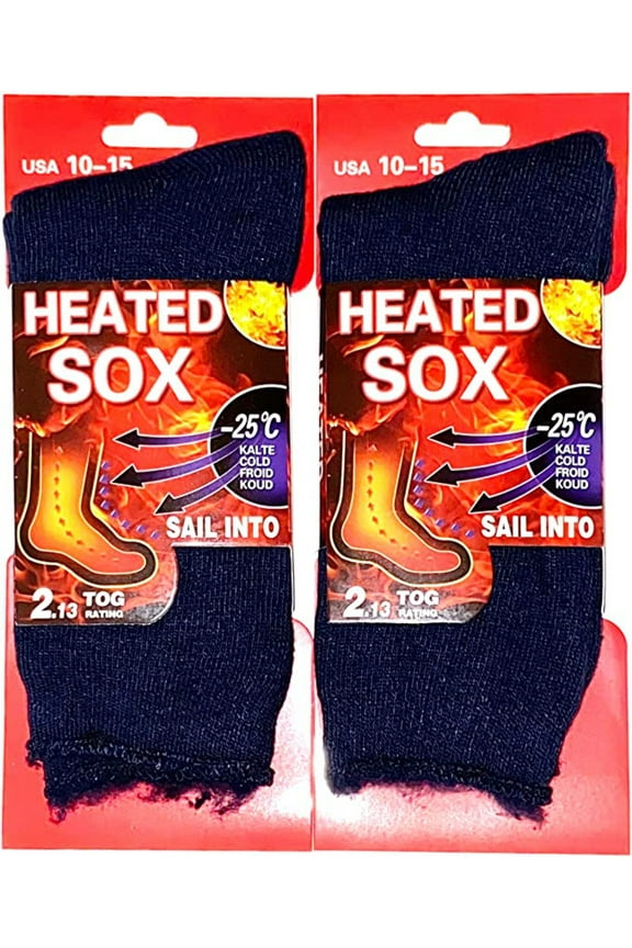 2 Pairs, Men's Heated Sox Socks Thick Thermal Socks Keeps Feet Warmer Longer 2.3 TOG heat rating. Size: 10-15.