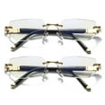 thumbnail image 1 of 2 Pairs Mens Diamond Shape Rimless Blue Light Blocking Reading Glasses Metal Readers +2.00, 1 of 6