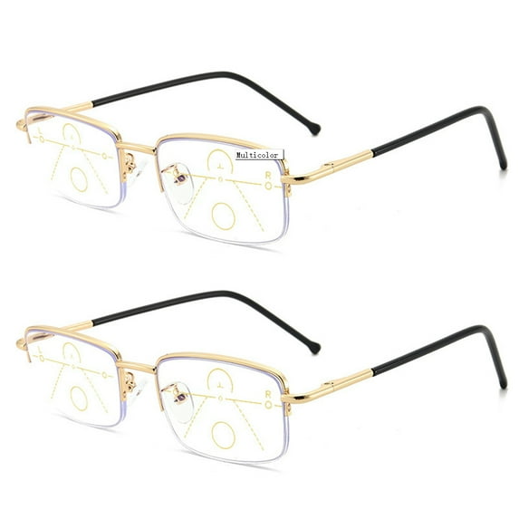 2 Pairs Mens Half Frame Reading Glasses Metal Progressive Multifocal Readers