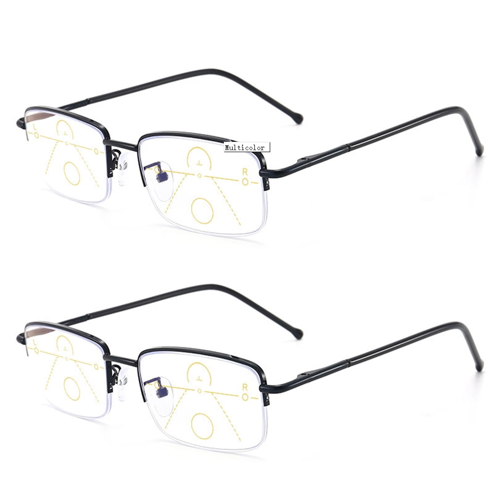 2 Pairs Mens Half Frame Reading Glasses Metal Progressive Multifocal
