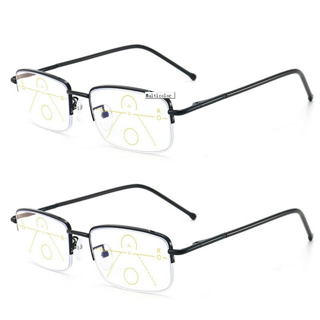 2 Pairs Mens Half Frame Reading Glasses Metal Progressive Multifocal