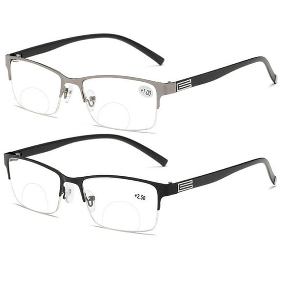 2 Pairs Mens Half Rimless Rectangle Bifocal Reading Glasses 1.00 Anti-blue Light Classic Business Readers Metal Presbyopic Glasses