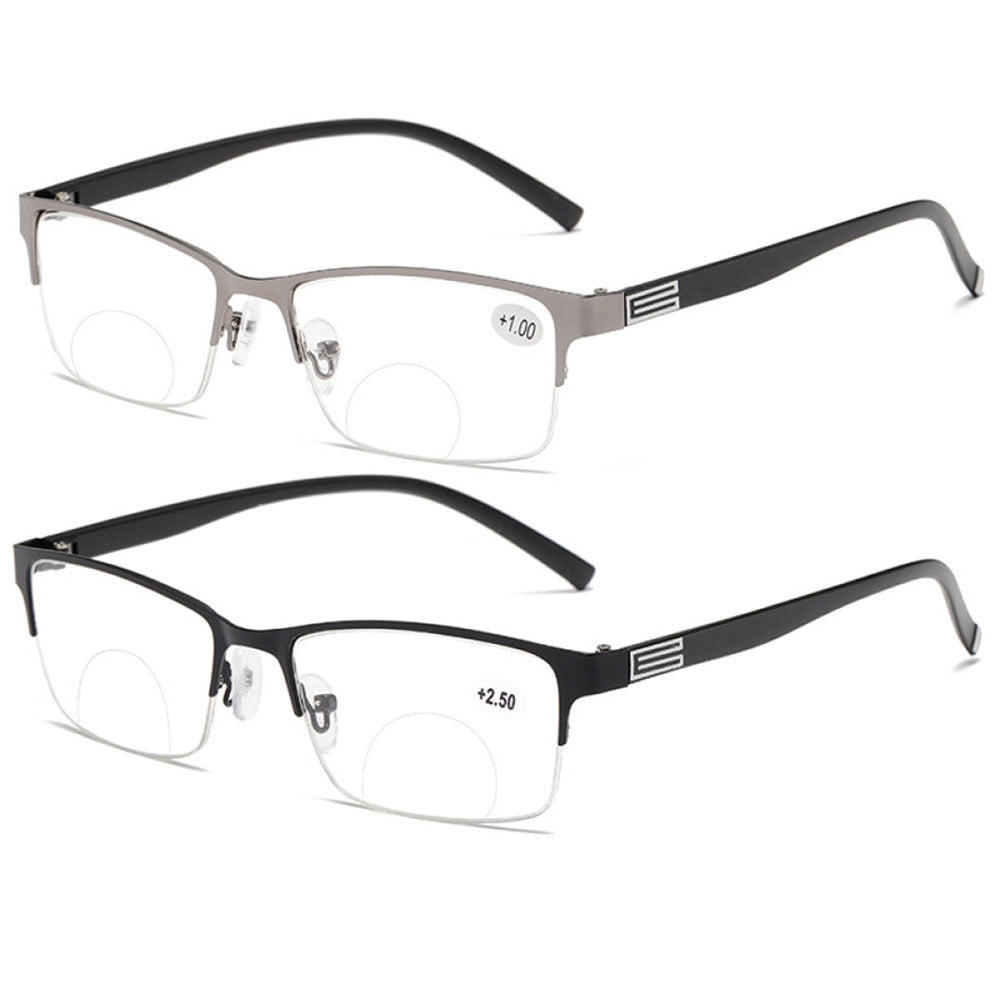 2 pairs mens half rimless rectangle bifocal reading glasses 3 50 anti