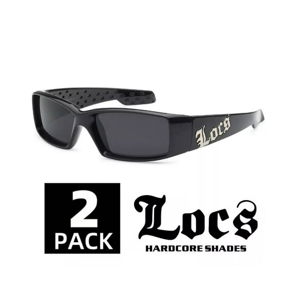 2 Pairs Mens Locs Rectangular Lowrider Biker Large Frame Wrap Around Sunglasses