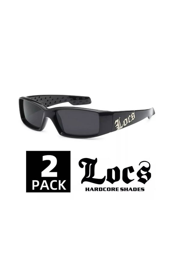2 Pairs Mens Locs Rectangular Lowrider Biker Large Frame Wrap Around Sunglasses