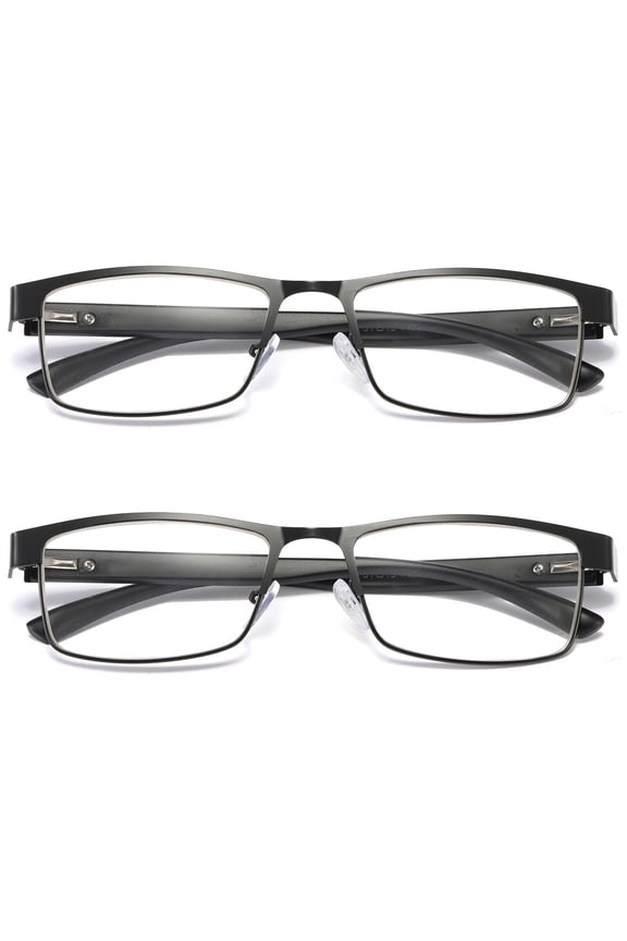 2 Pairs Mens Rectangular Blue Light Blocking Reading Glasses Spring Hinge Readers +0.75