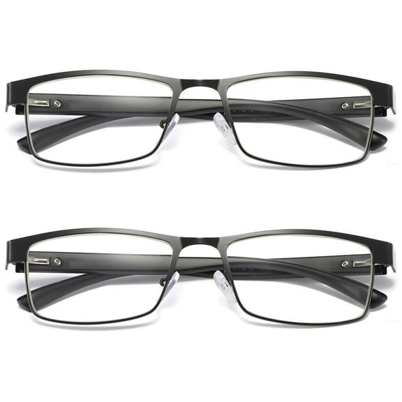 2 Pairs Mens Rectangular Blue Light Blocking Reading Glasses Spring Hinge Readers +2.75