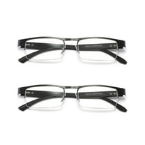 2 Pairs Mens Rectangular Metal Half Frame Reading Glasses Spring Hinge Black Readers  0.75