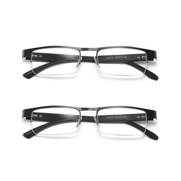 2 Pairs Mens Rectangular Metal Half Frame Reading Glasses Spring Hinge Black Readers +0.75
