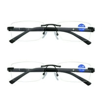 2 Pairs Mens Rectangular Rimless Blue Light Blocking Reading Glasses Spring Hinge Readers  1.00