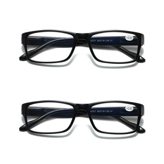 2 Pairs Mens Unisex Blue Light Blocking Reading Glasses Black Spring Hinge Readers +2.50