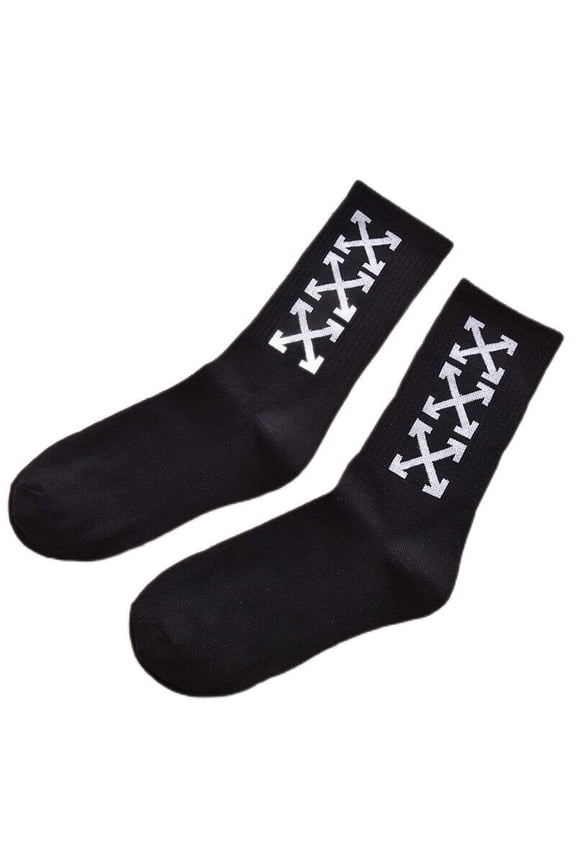 2 Pairs Mens Womens Off Arrow Crew Socks White XX Comfort Breathable Causal Sock