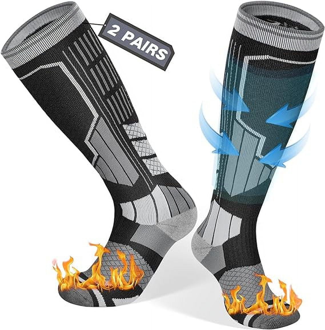 2 Pairs Merino Wool Ski Socks, Men Women Compression Snowboard Winter Thermal Socks for Skiing, Snowboarding, Cold Weather, Winter (Blackgrey USA Size 6.5-8)