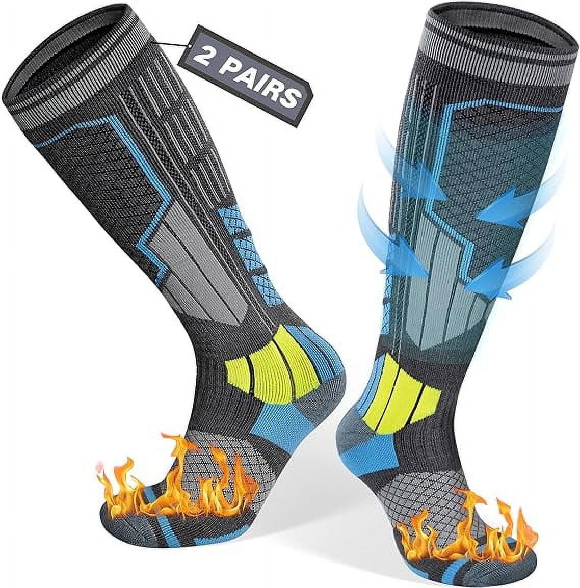 2 Pairs Merino Wool Ski Socks, Men Women Compression Snowboard Winter Thermal Socks for Skiing, Snowboarding, Cold Weather, Winter (Greyblue USA Size 6.5-8)