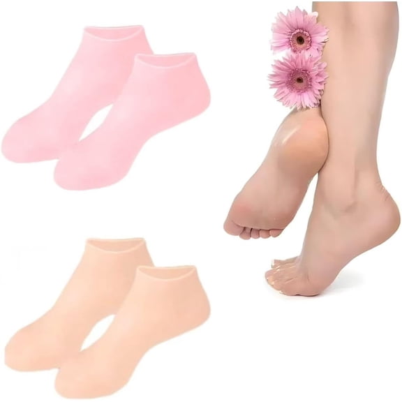 2 Pairs Moisturizing Foot Mask Exfoliating Silicone Socks for Dry Cracked Feet Women, Repairing Heel & Softening Rough Skin, At-Home Foot Spa Pedicure Socks, Lightweight Reusable