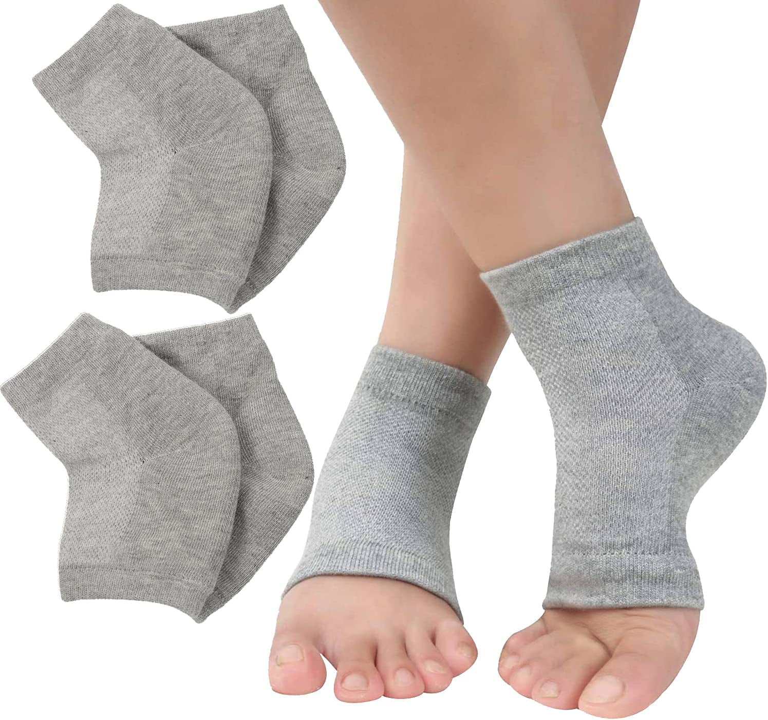 2 Pairs Moisturizing Heel Socks,Gel Lined Toeless Spa Socks for Dry