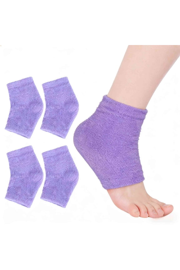 2 Pairs Moisturizing Heel Socks for Women, Moisturizing Fuzzy Sleep Socks for Overnight Moisturizing of Feet, Purple