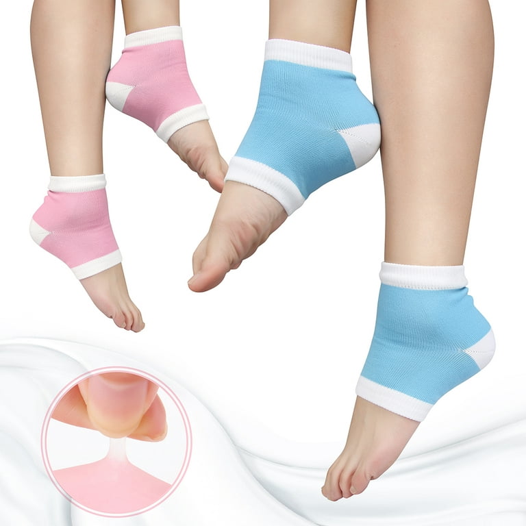 2 Pairs Moisturizing Silicone Gel Heel Socks Day Night Care Open Toe Hard  Cracked Foot Skin Recover Heel Sleeves (Blue + Pink)