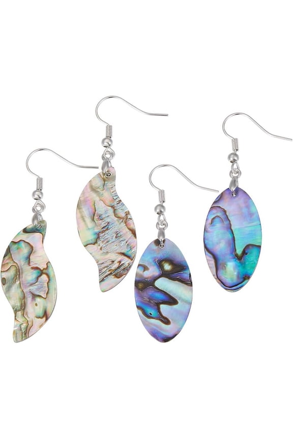 2 Pairs Natural Abalone Shell Earrings Shape Paua Shell Dangle Earrings for Earring Necklace Jewelry Making for DIY