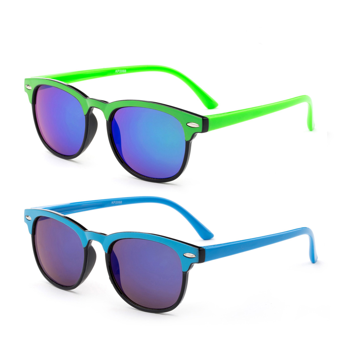2 Pairs Newbee Fashion-Kyra Kids Two Tone Vintage Style Sunglasses Flash Mirror Lens Girls Boys Sunglasses UV Protection - image 1 of 1