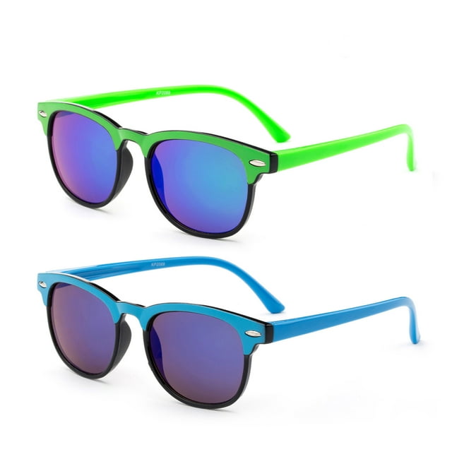 2 Pairs Newbee Fashion-Kyra Kids Two Tone Vintage Style Sunglasses Flash Mirror Lens Girls Boys Sunglasses UV Protection