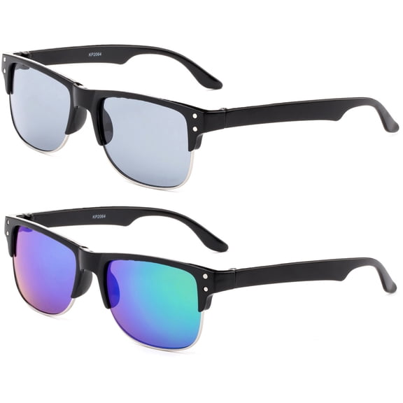2 Pairs Newbee Fashion - "Reeves" Kyra Kids Fashion Mirrored Lenses Style Children Boys Sunglasses with UV Protection