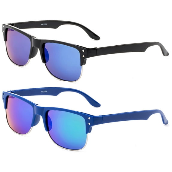 2 Pairs Newbee Fashion - "Reeves" Kyra Kids Fashion Mirrored Lenses Style Children Boys Sunglasses with UV Protection