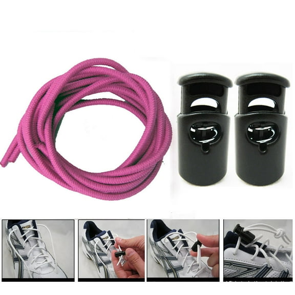 2 Pairs No Tie Shoelaces Pink Elastic Shoe Laces Lock Running Sneakers Trainer