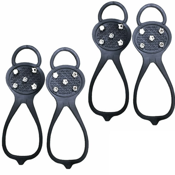 2 Pairs Non Slip Gripper Ice Gear Traction Cleats Snow Grips for Shoes Ice Fishing Gear Traction Overshoe Boot Stretch Footwear for Winter Hiking on Ice Snow Ground with 5 Steel Studs Crampon