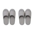thumbnail image 1 of 2 Pairs Non-Slip Indoor Cotton Slipper Set, Washable Waffle House Sandals, Lightweight Soft Open-Toe Unisex Slippers for Home, Bedroom, Guest, Spa, Travel, Everyday Use – Made in Korea (Light Gray), 1 of 13
