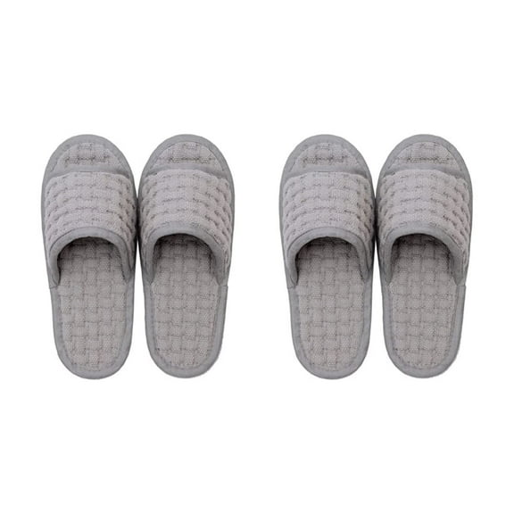 2 Pairs Non-Slip Indoor Cotton Slipper Set, Washable Waffle House Sandals, Lightweight Soft Open-Toe Unisex Slippers for Home, Bedroom, Guest, Spa, Travel, Everyday Use – Made in Korea (Light Gray)