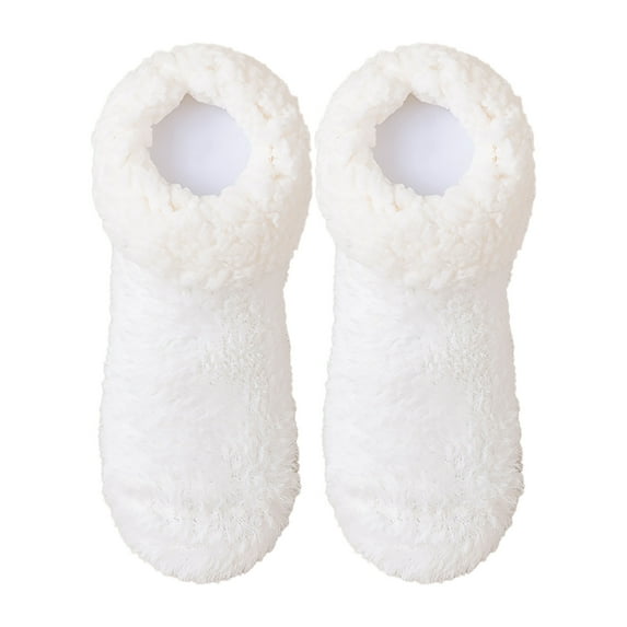 2 Pairs Non Slip Socks for Women,Winter Warm Cozy Fuzzy Slipper Socks Soft Fluffy with Grips,White