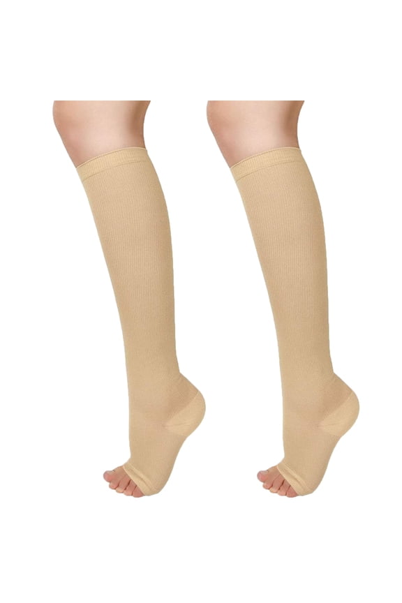 2 Pairs Open Toe Compression Socks for Women & Men Circulation 15-20 mmHg - Better Blood Flow, Swelling , Best Support for Medical, Running, Nursing