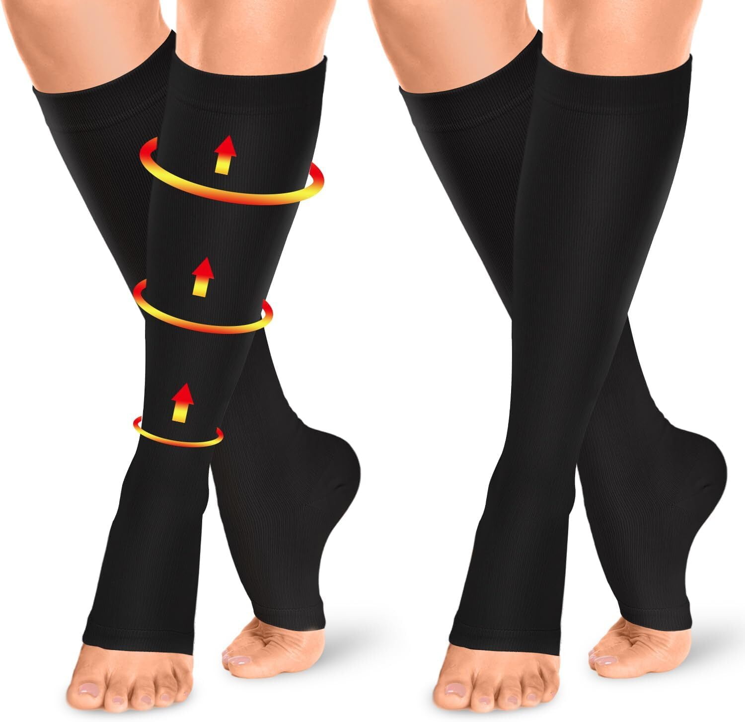 2 Pairs Open Toe Copper Compression Socks for Women & Men Circulation