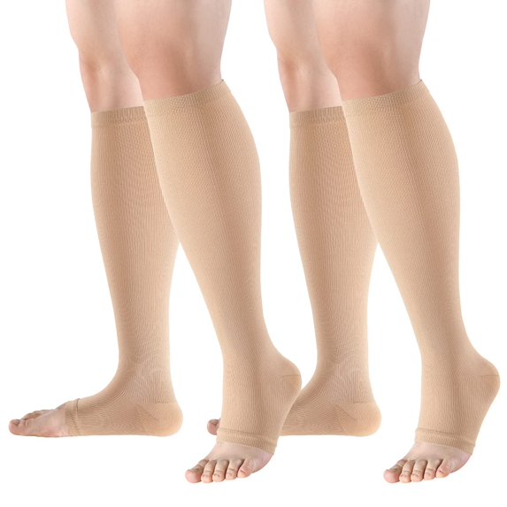 2 Pairs Open Toe Copper Compression Socks for Women & Men Circulation 15-20 mmHg - Better Blood Flow, Swelling , Best Support for Medical, Running, Nursing