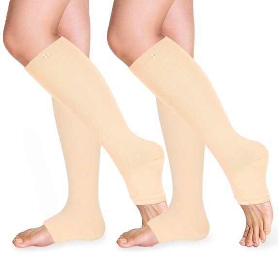 2 Pairs Open Toe Copper Compression Socks for Women & Men Circulation 15-20 mmhg - Better Blood Flow, Swelling, Best Support for Medical, Running, Nursing
