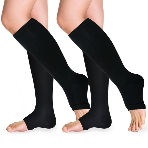 2 Pairs Open Toe Copper Compression Socks for Women & Men Circulation 15-20 mmhg - Better Blood Flow, Swelling, Best Support for Medical, Running, Nursing
