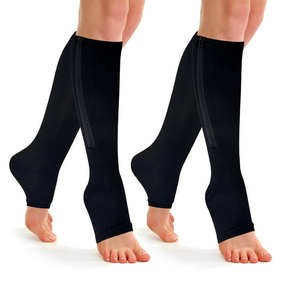 2 Pairs Open Toe Medical Sport Compression Socks - 15-20mmhg Graduated Knee-High Support for Men & Women, Ideal for Soccer, Running, and Nurses