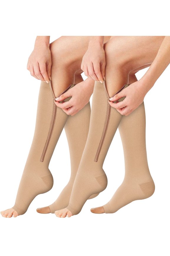 2 Pairs Open Toe Zipper Copper Compression Socks for Women & Men Circulation 15-26 mmHg - Better Blood Flow, Swelling , Best Support for Medical, Running, Nursing