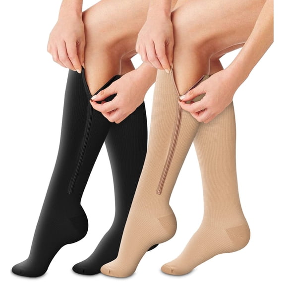 2 Pairs Open Toe Zipper Copper Compression Socks for Women & Men 15-20 mmHg - Better Blood Flow, Swelling , Best Support for Medical, Running, Nursing