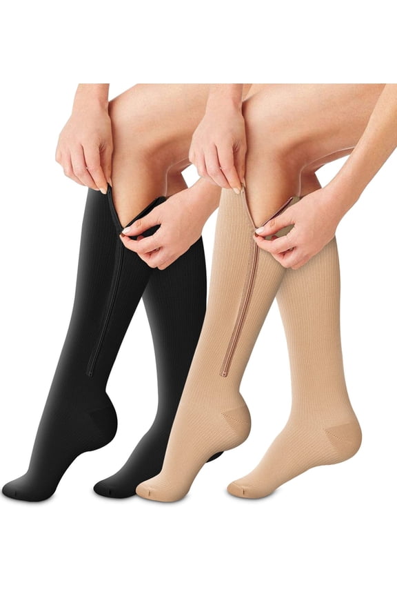 2 Pairs Open Toe Zipper Copper Compression Socks for Women & Men Circulation 15-26 mmHg - Better Blood Flow, Swelling , Best Support for Medical, Running, Nursing