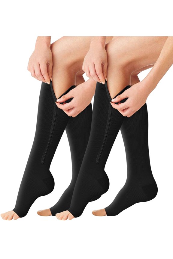 2 Pairs Open Toe Zipper Copper Compression Socks for Women & Men Circulation 15-26 mmHg - Better Blood Flow, Swelling , Best Support for Medical, Running, Nursing