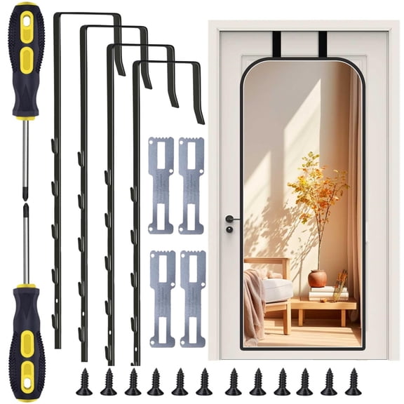 2 Pairs Over-The-Door Mirror Hanger, Adjustable Door Mirrors Hook Set with Protective Lining, 4 Pcs Door Brackets Set, 1.9'' Door Depth