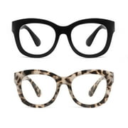 2 Pairs Oversized Retro Reading Glasses for Women, Oprah Style Large Blue Light Blocking Readers