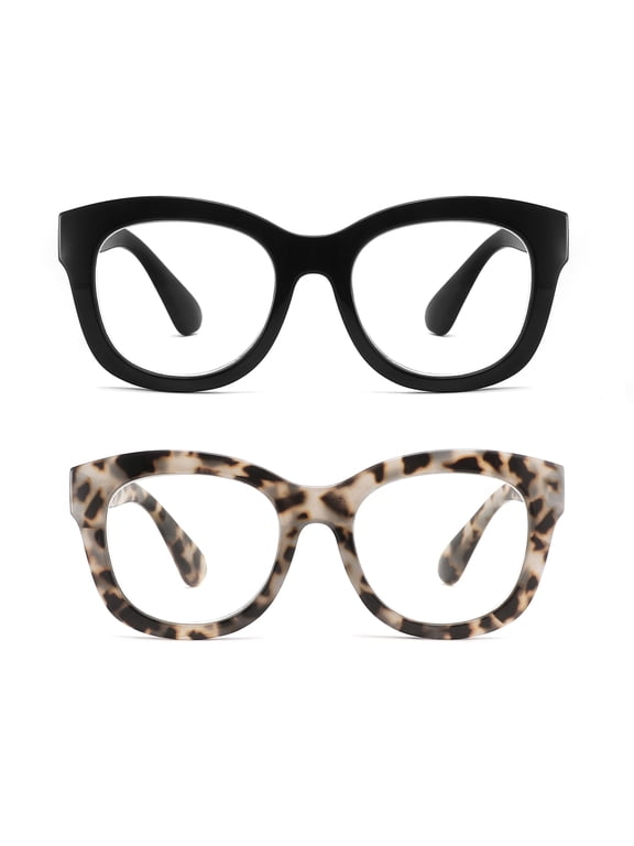 2 Pairs Oversized Retro Reading Glasses for Women, Oprah Style Large Blue Light Blocking Readers
