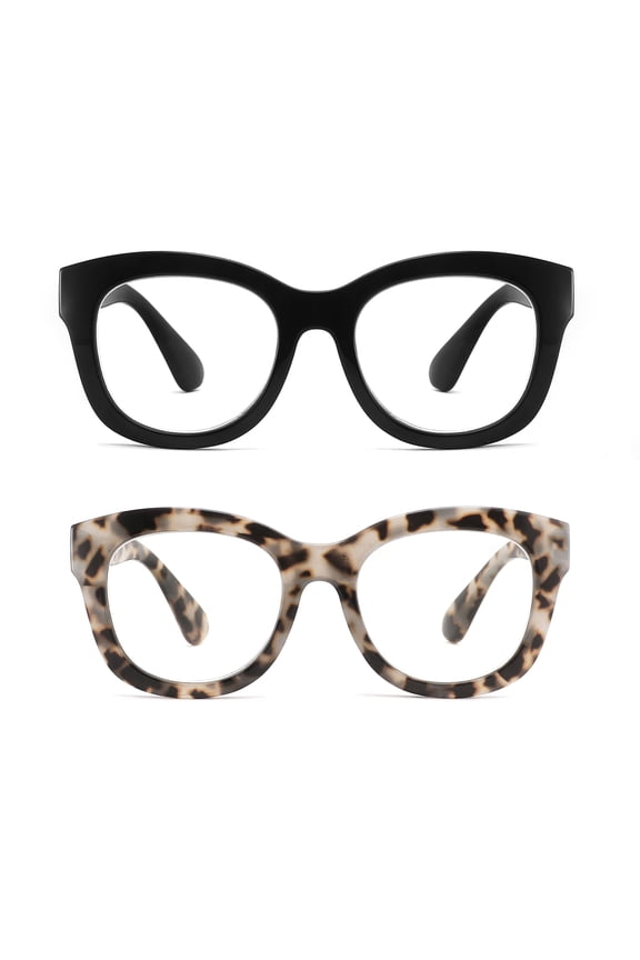 2 Pairs Oversized Retro Reading Glasses for Women, Oprah Style Large Blue Light Blocking Readers