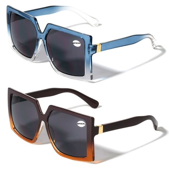 2 Pairs Oversized Square Women Bifocal Reading Sunglasses Reader Glasses Lion Head +1.25